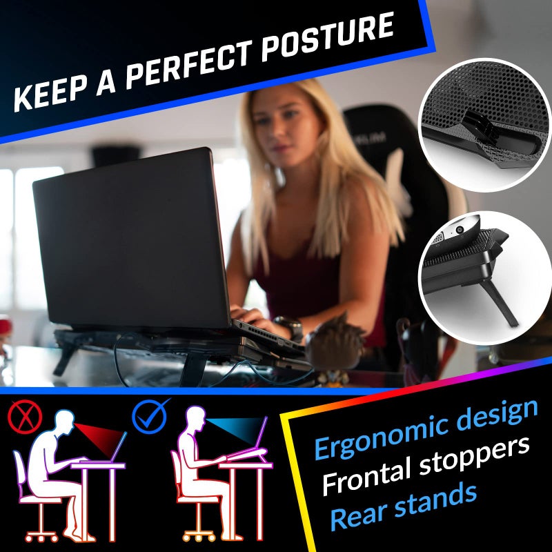 KLIM Wind Laptop Cooling Pad - More Than 500 000 Units Sold - New Version - The Most Powerful Rapid Action Cooling Fan - Laptop Stand with 4 Cooling Fans at 1200 RPM - USB Fan - PS5 PS4 - Blue - Image 5